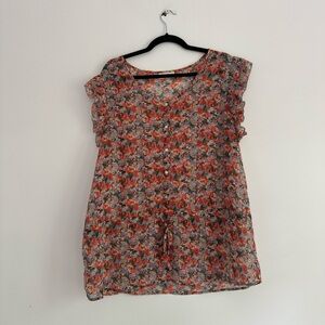 Bobbie Brooks Pink and Black Ruffled Cap Sleeve Blouse